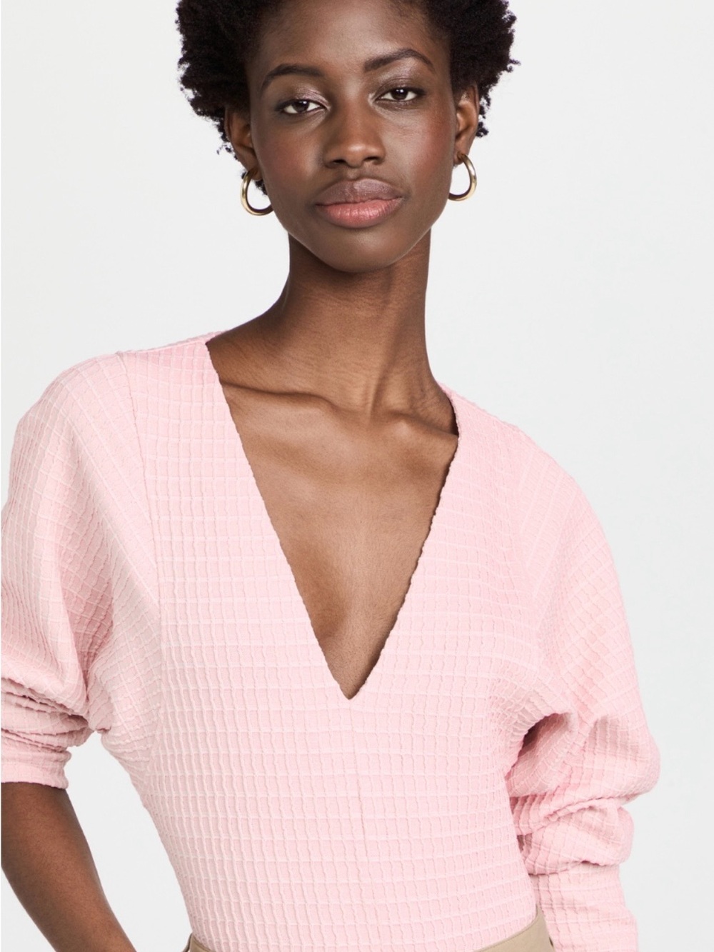 Mara Hoffman Blush Pink Textured V-Neck Sweater
